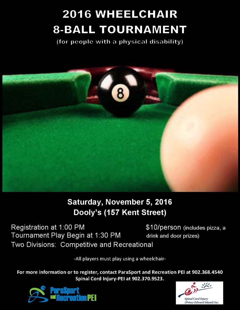 Wheelchair 8Ball Tournament for people with a disability on November 5th, 2016